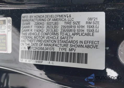 2021 Acura Rdx Standard from USA, damaged, VIN 5J8TC2H3XML041076